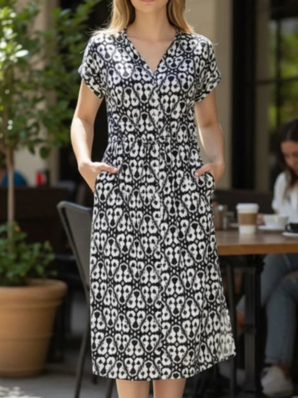 Badgley Mischka Jewel Shirt Dress Size XXL Pockets Tie Waist Midi Mediterranean